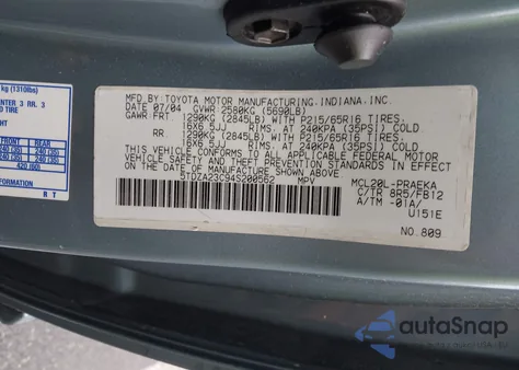 2004 Toyota Sienna Ce/Le из США, поврежденный, VIN 5TDZA23C94S200562